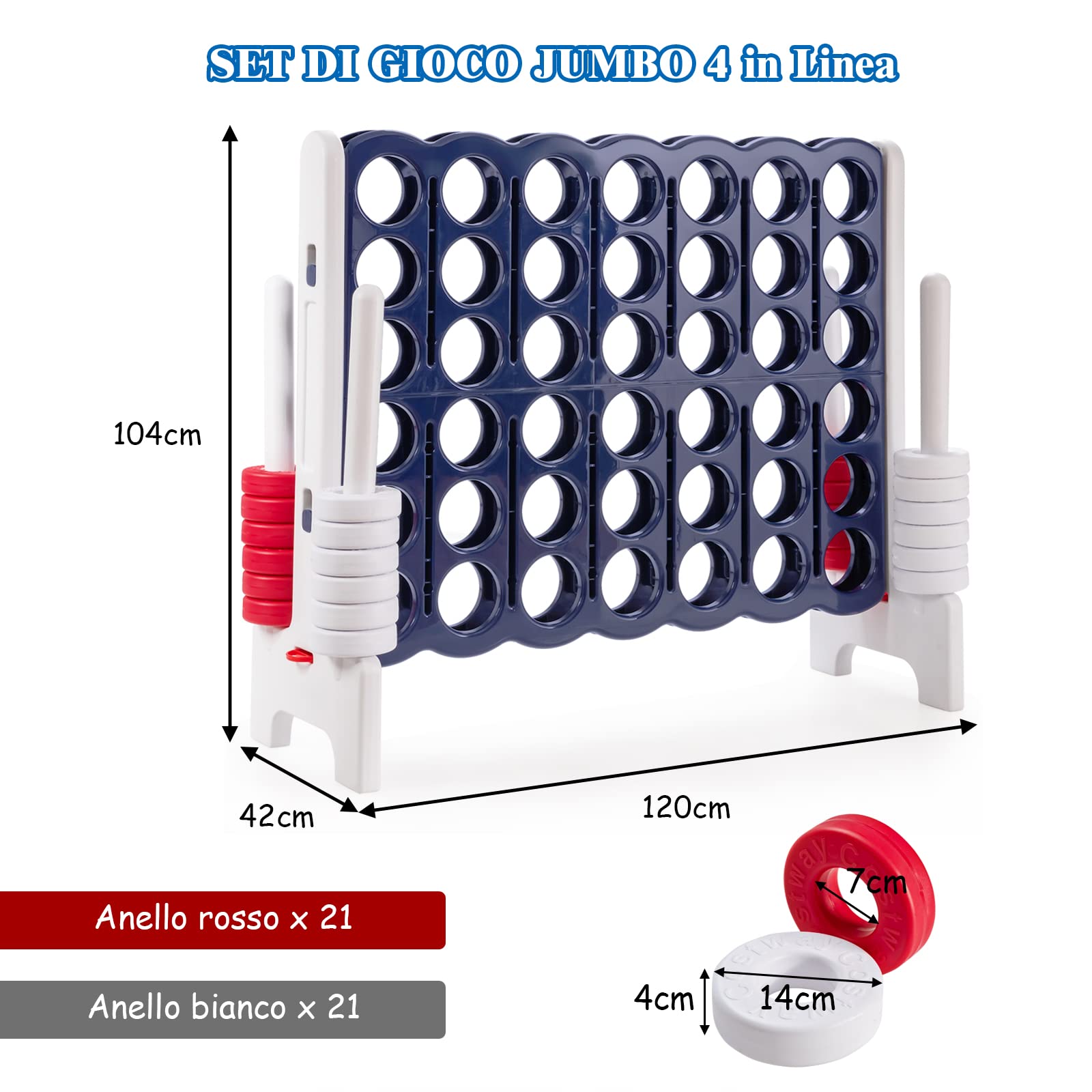 COSTWAY Forza 4 Gigante per Bambini e Adulti, Set Forza 4 per Interni ed Esterni, Gioco Familiare per Feste e Vacanze, 120 x 42 x 104 cm