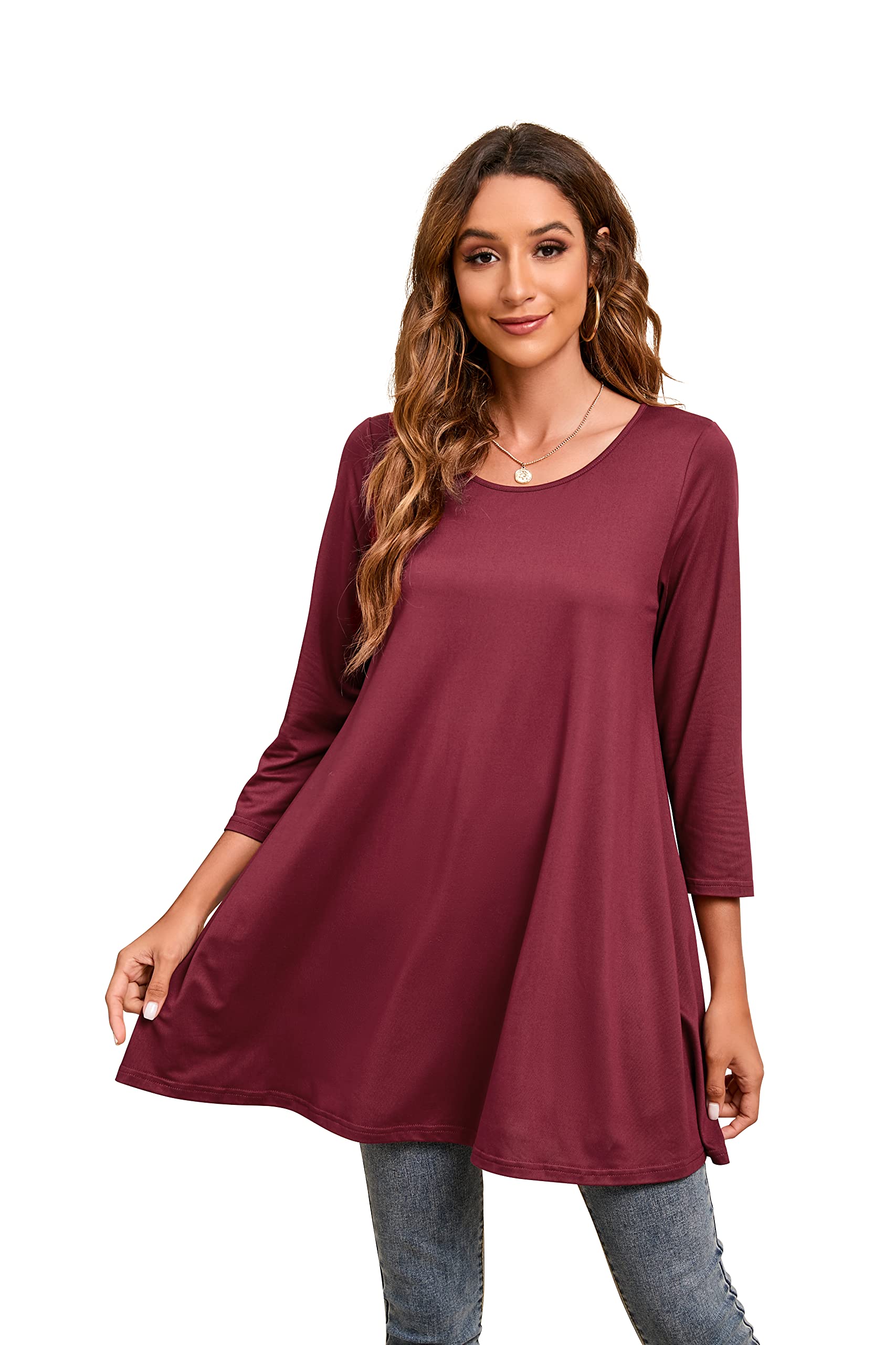Enmain Camisetas de Manga Larga para Mujer Cuello Redondo Holgada Casual Túnica Tops Elasticidad Manga 3/4 Larga Tshirt