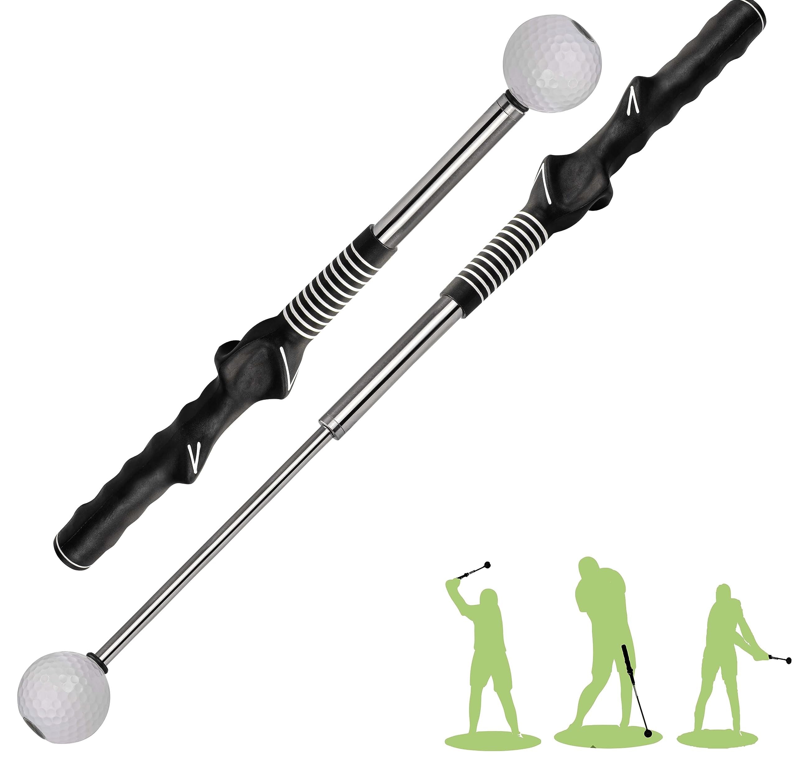 Right-Handed Retractable Golf Swing Trainer Aid for Grip, Warm-up, Strength, Tempo, Chipping & Hitting – Ideal for Indoor Practice and Golf Skill Improvement