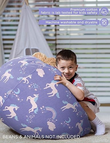 Miniatura 5 de Aubliss - Funda para organizar juguetes de felpa, se convierte en un puf cuando se rellena Se convierte en un puf para niños cuando está lleno. Aqua