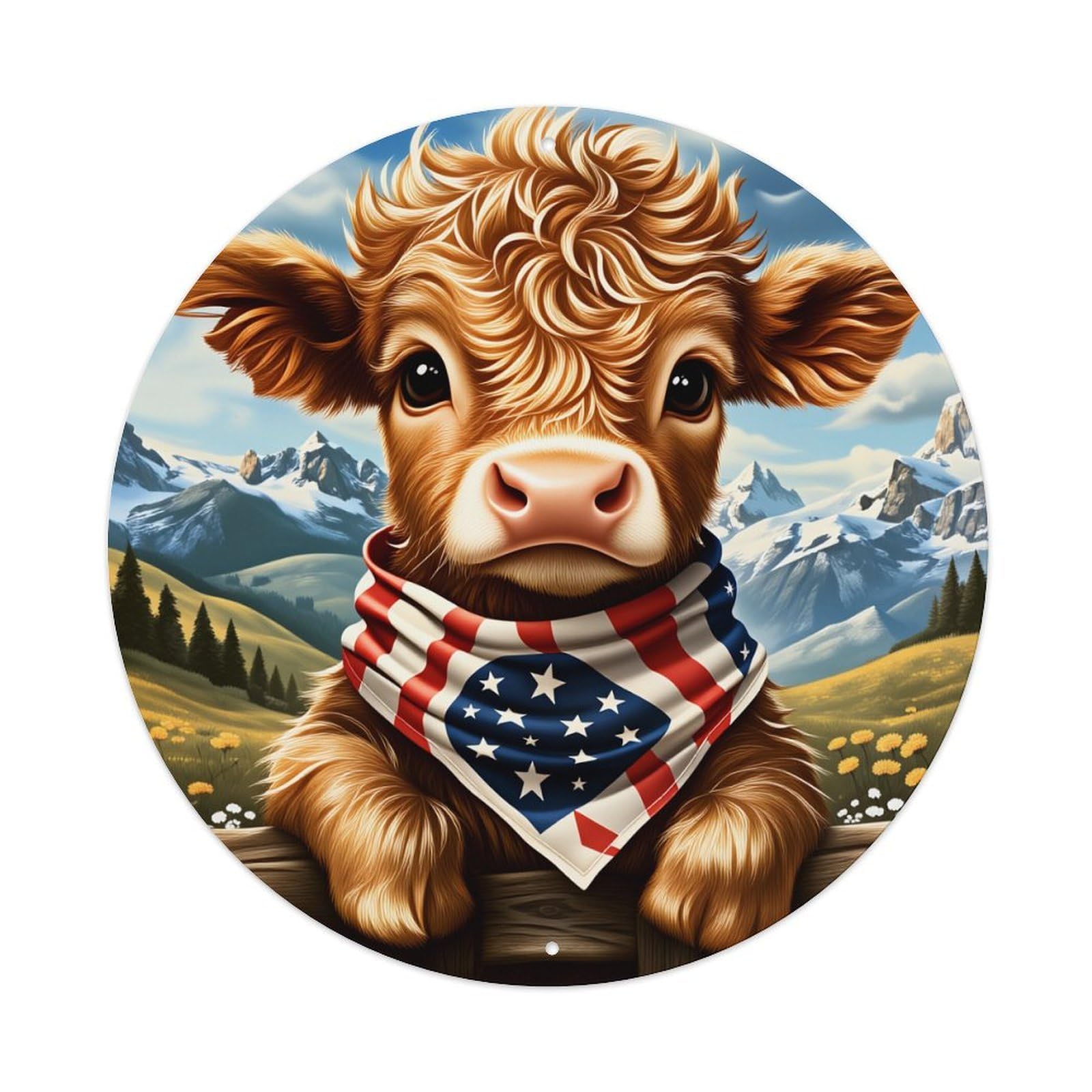 American Flag Bandana Cow Mountain Metal Tin Sign Plaque