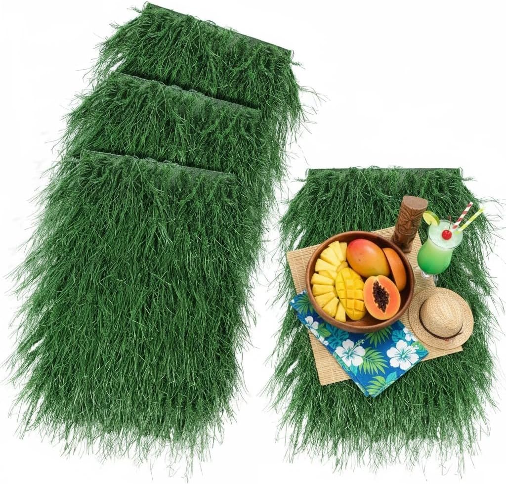 XLX TURF Fake Thatch Hay Table Runner 144" for Hawaiian Party Tiki Bar Decorations - Realistic Artificial Straw Grass for Farm Western Cowboy Derby Wild One Birthday Centerpieces, DIY Crafts