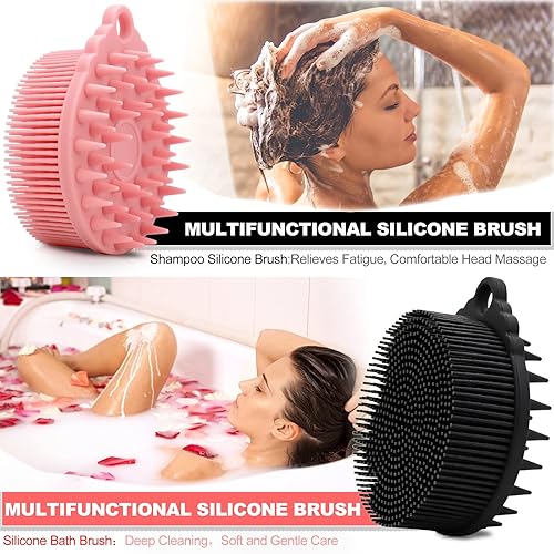 Miniatura 3 de 2 unidades de limpiador corporal de silicona para uso en la ducha, cepillo de silicona 2 en 1 para baño y champú, esponja de silicona, cepillo