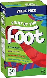 BETTY CROCKER FRUIT BY THE FOOT - VALUE PACK SIZE - Strawberry, Blue Raspberry, Berry Tie-Dye Fruit Flavoured Snacks, Pack of 30 Rolls, 637 Grams Package of Fruit Flavoured Snacks