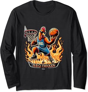 COOL BBQ CHICKEN IN FLAMES ON GRILL PLAYING BASKETBALL Long Sleeve T-Shirt