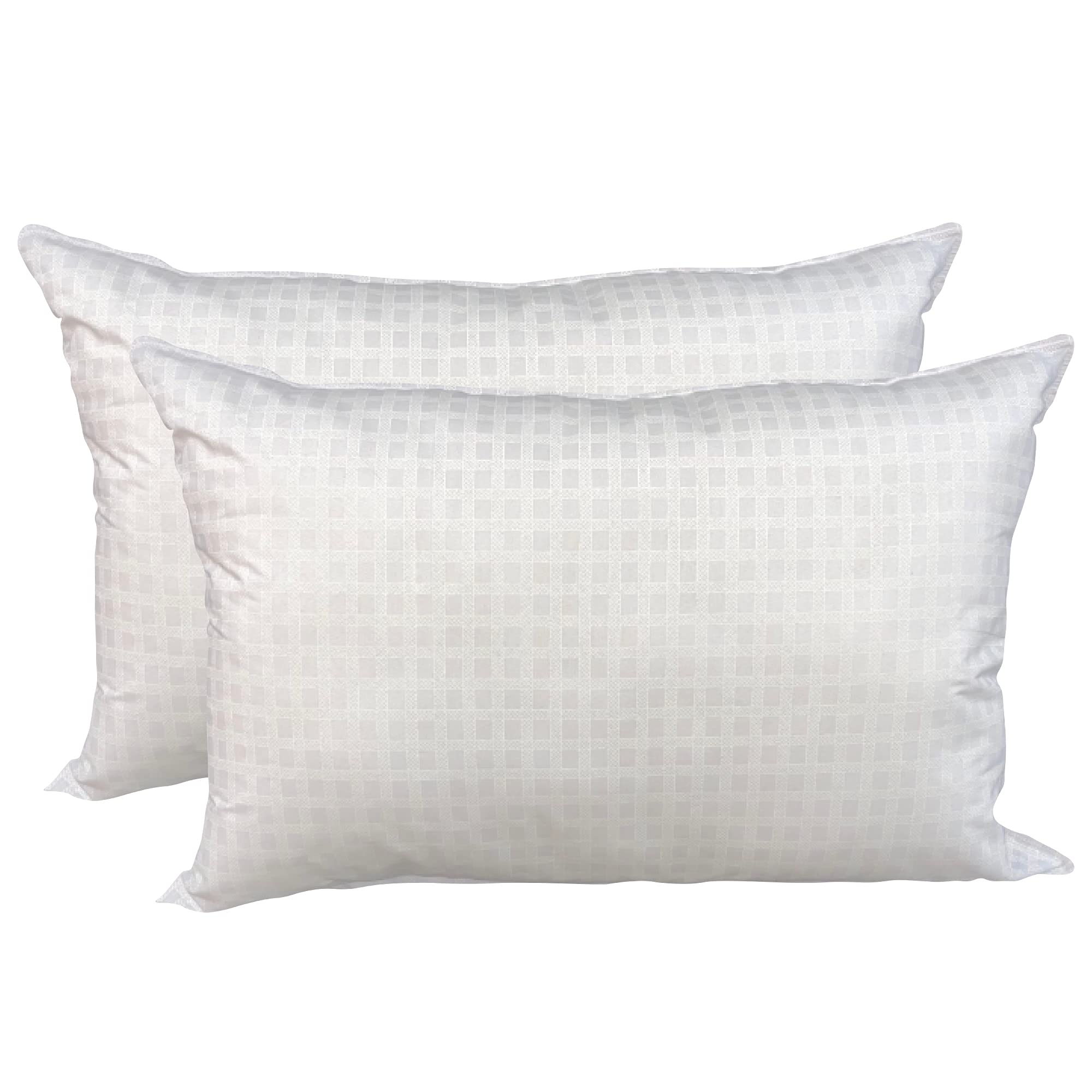 Adsin Firm Hotel Pillow Hollowfibre Check Jumbo Bed Pillows Luxury Bounce Back Quality Standard Pillow White (, Pack Of 2)