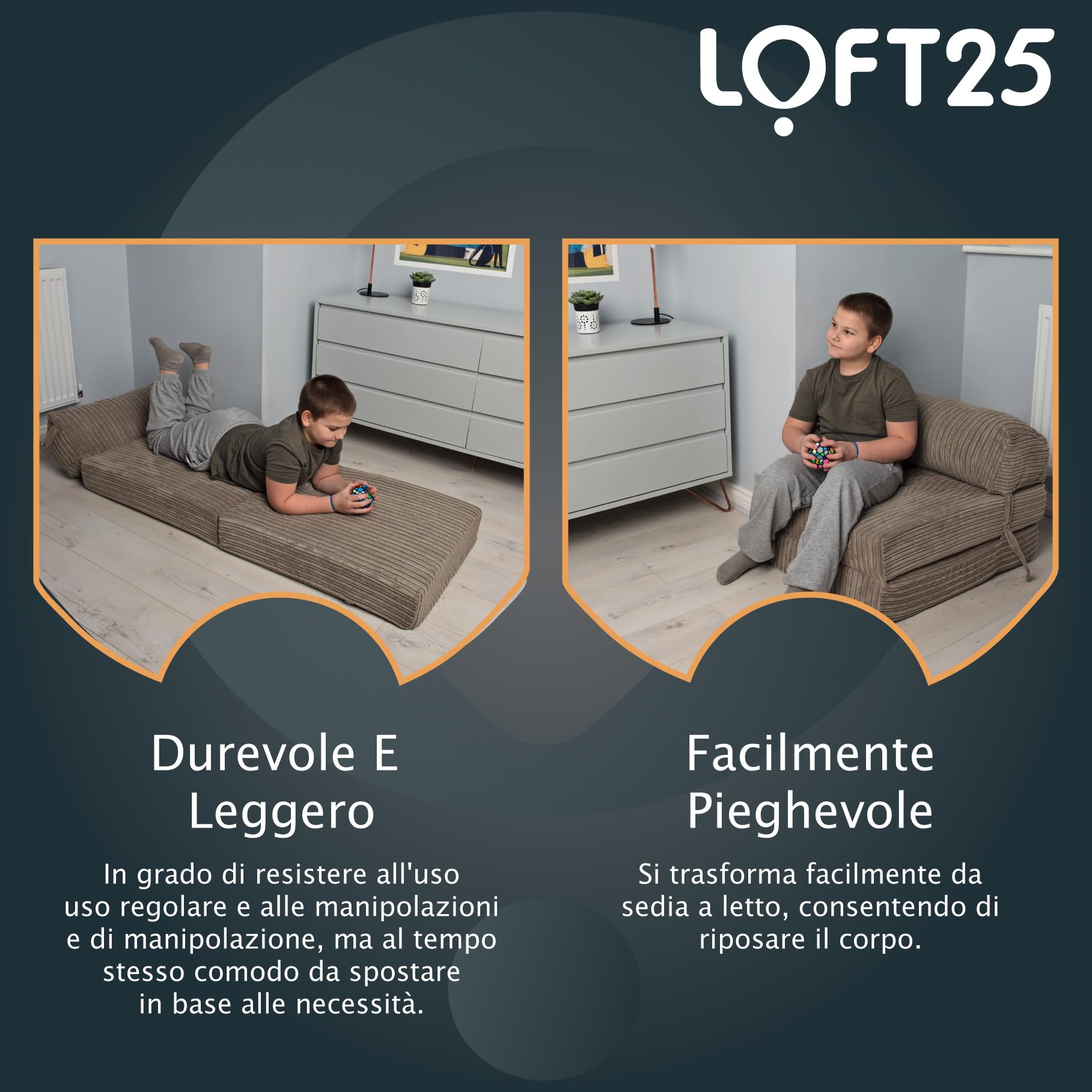 Loft 25 Jumbo Cord pieghevole singolo Futon Z-letto materasso divano | Sleepover Guest Living Room | Sedia morbida e confortevole | Leggero e durevole | Mobili in tessuto di qualità Cord (Acciaio)
