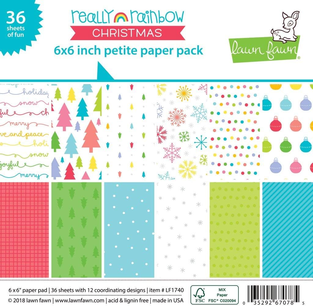 Lawn Fawn Single-Sided Petite Paper Pack 6"X6" 36/Pkg-Really Rainbow Christmas