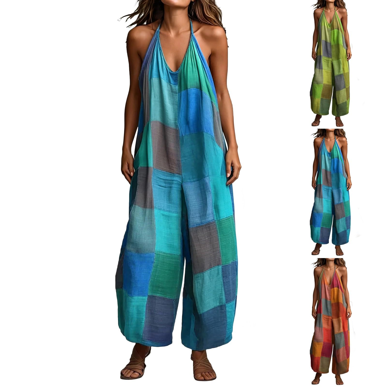 Mono de verano para mujer, con cuello en V, tirantes