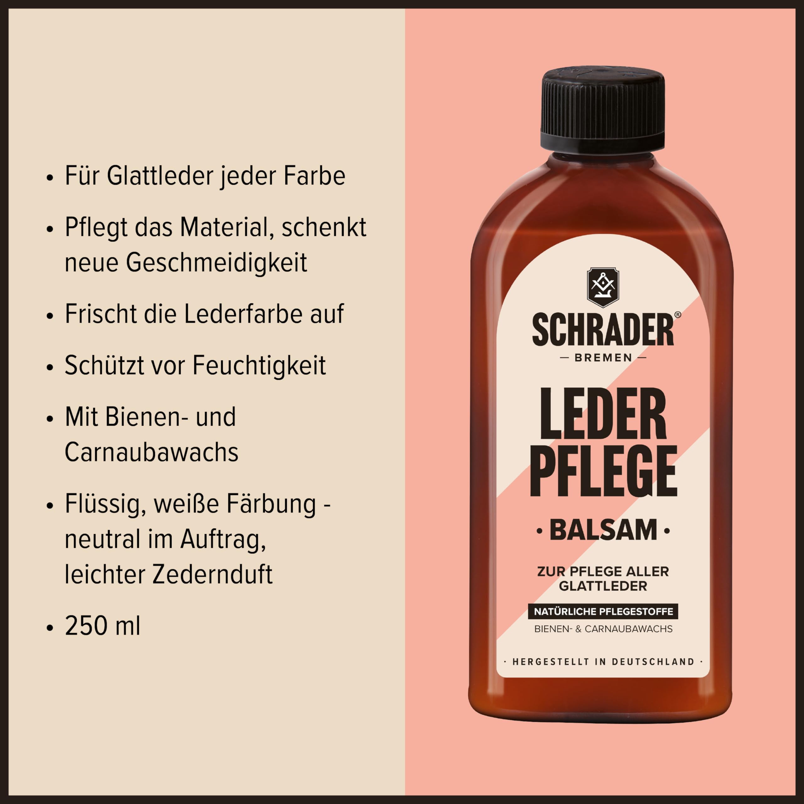 Schrader Reitsport Lederpflege - Pflegeset für strapazierte Reitkleidung und Reitzubehör - Lederreiniger und Lederbalsam für Glattleder - 5-teilig - Made in Germany