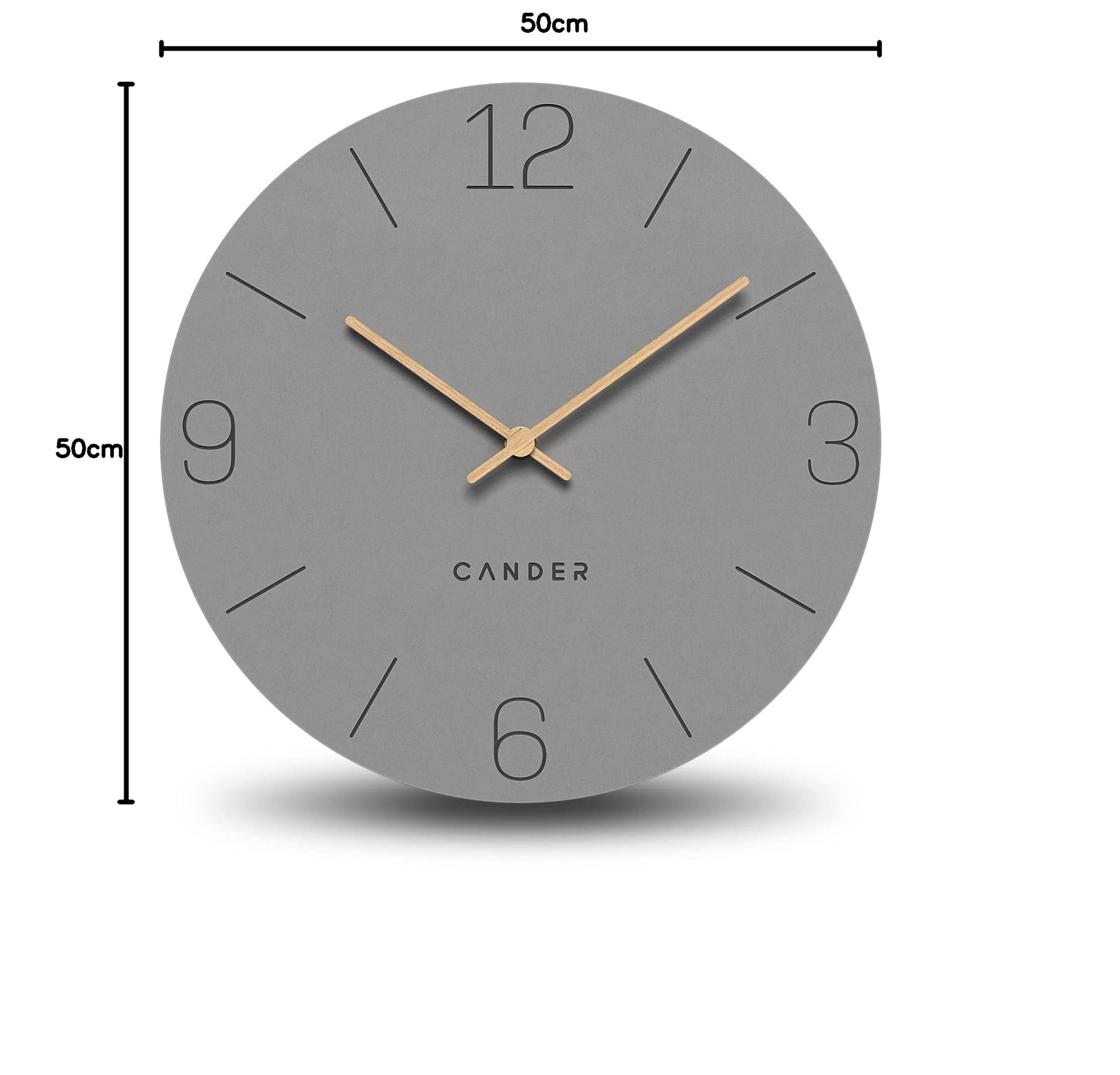 Cander Berlin MNU 2650 H XXL Wanduhr lautlos 50 cm ohne Tickgeräusche analog Wohnzimmer modern Vintage grau Holzzeiger groß