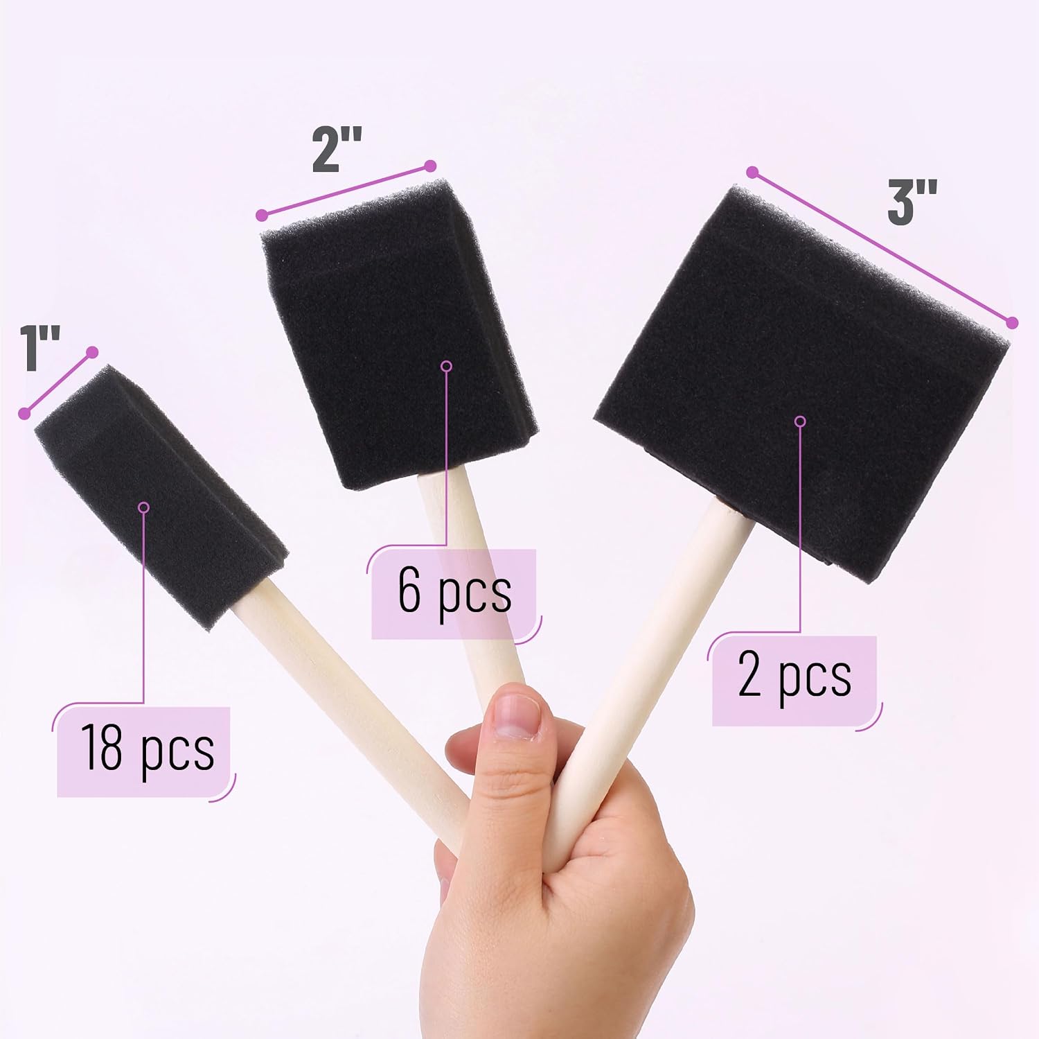 Bates- Foam Paint Brushes, 1", 2" & 3", 26 Pack, Multi-Surface, Including Sponge Brushes for Painting & Staining