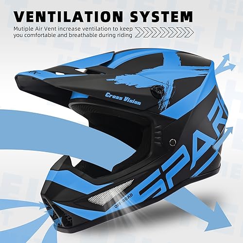 Miniatura 5 de Casco de motocross, casco para jóvenes y adultos para cuatrimoto, motocross, BMX, cuatrimoto todoterreno para montaña, certificado DOT, con guantes,