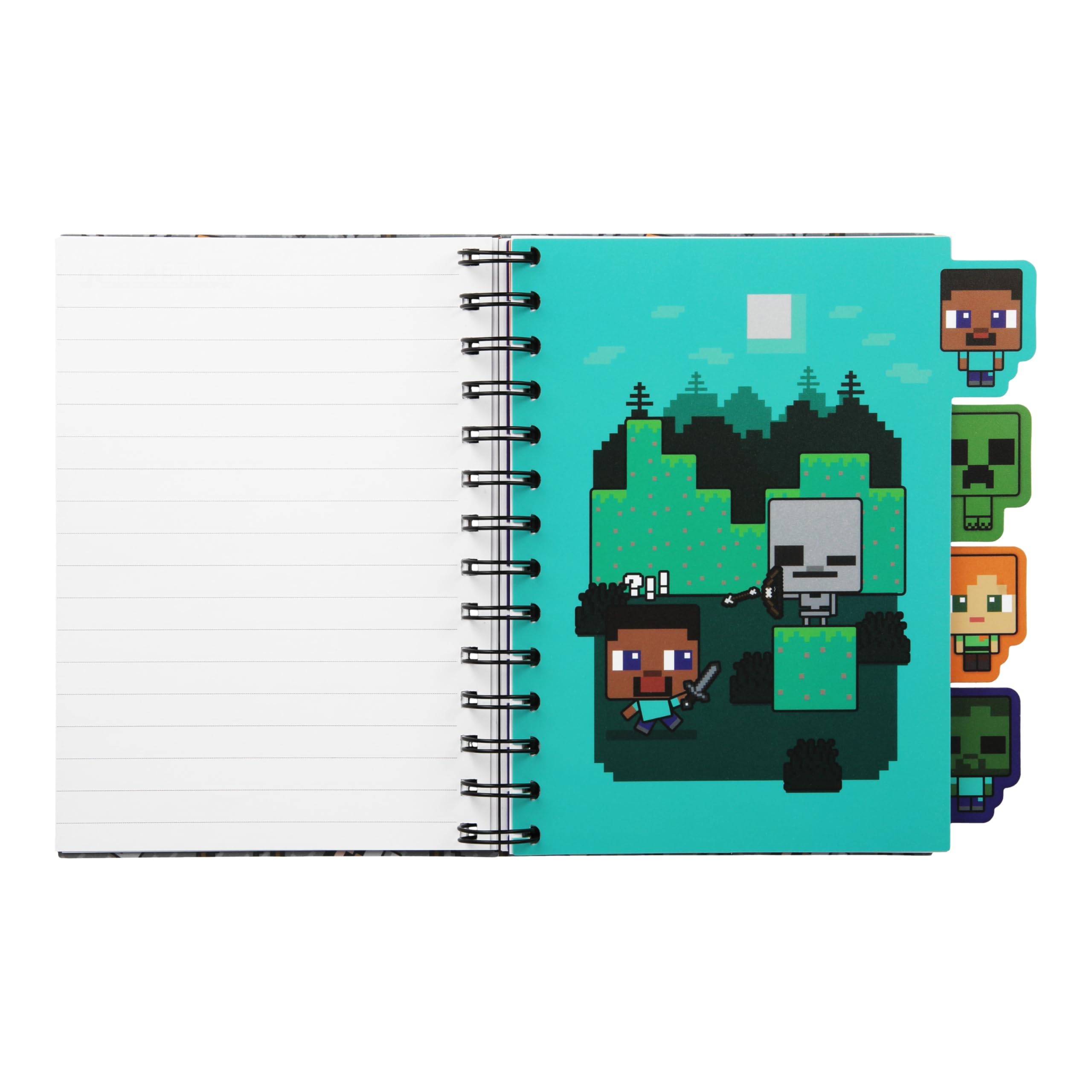 Paladone Minecraft Notebook Schreibwaren-Set für Jungen, offiziell lizenzierter A5 Spiral-gebundener Planer mit 4 Trennwänden und Lineal, Back to School Supplies