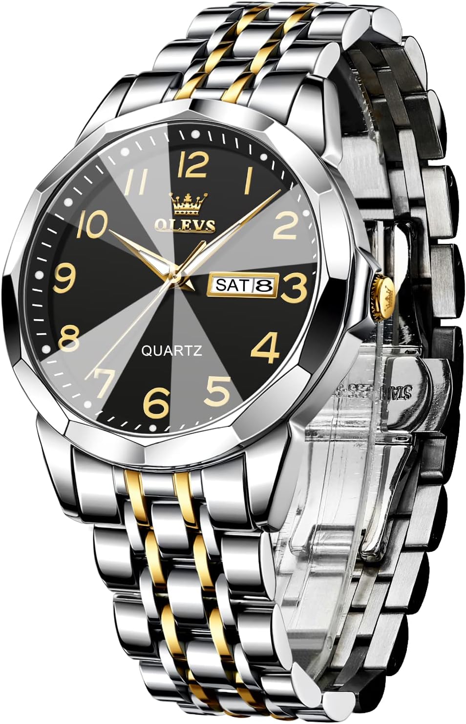 OLEVSOLEVS Watch for Men Women Large Face Unisex Diamond Luxury Dress Analog Quartz Stainless Steel Waterproof Luminous Date Business Casual Wrist Watch