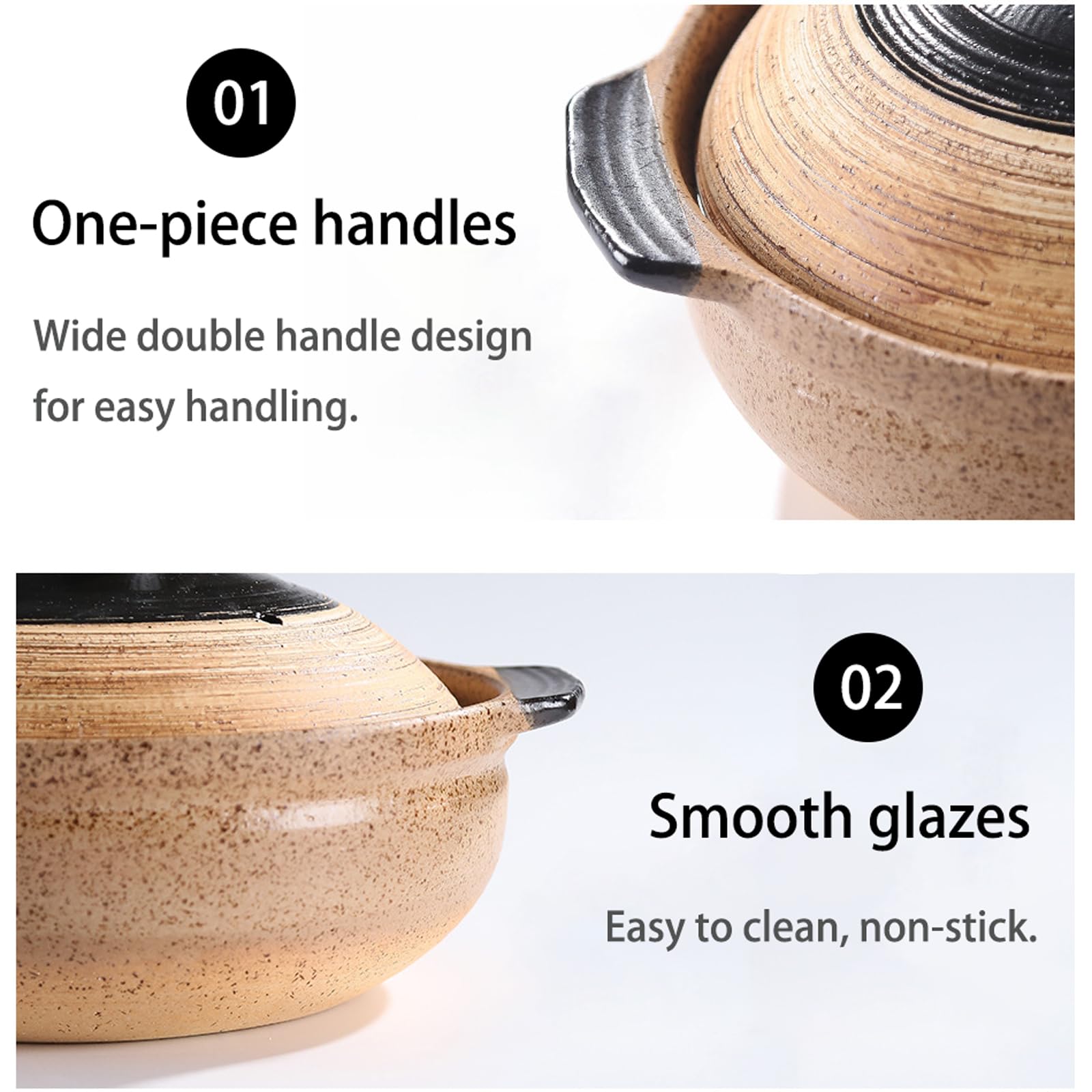 Cazuela de Cerámica Japonesa,Cazuela de Barro,Olla Redonda de Barro,Cazuela de de cerámica sopas,Olla de cerámica for cocinar,Fácil de Limpiar,para Hacer sopas,cocinar arroz y guisos