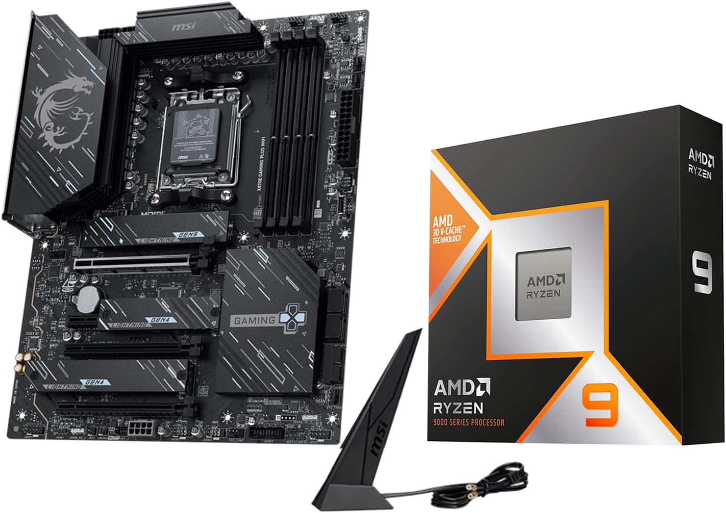 MICRO CENTER AMD 9950X3D Processor with MSI X870E Gaming PL WF Motherboard | CPU Motherboard Combo, AMD Ryzen 9 9950X3D CPU Processor, AM5, DDR5, PCIe 5.0 Support, 40Gbps Type C Port