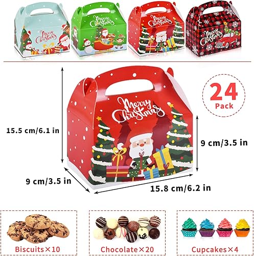 Miniatura 2 de Gatherfun 24 cajas de dulces de Navidad, cajas de dulces a dos aguas, cajas de cartón, cajas de regalo, cajas de galletas con asas para recuerdos de