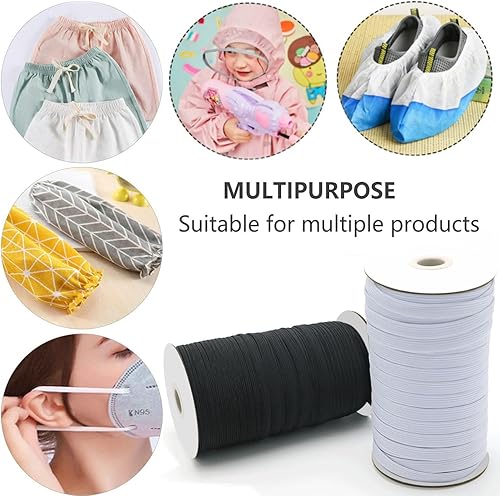 Miniatura 7 de Bandas elásticas de 12 pulgada para costura, 50 yardas de longitud, cordón elástico plano para manualidades, costura (negro)