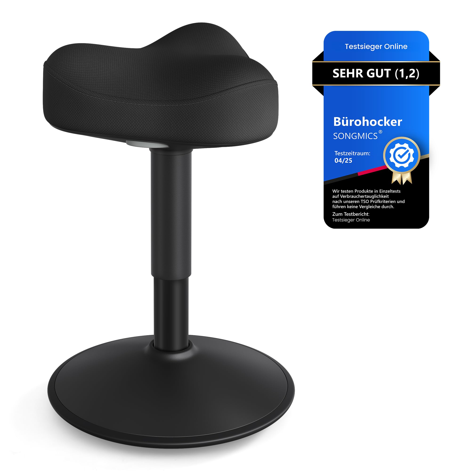 SONGMICS Hocker, Stehhocker, Stehstuhl mit Schwingeffekt, höhenverstellbar 48-65,5 cm, Anti-Rutsch-Sockel, drehbarer Sattelsitz, aktive Sitzhaltung, für Büro und Homeoffice, tintenschwarz OSC018BH01
