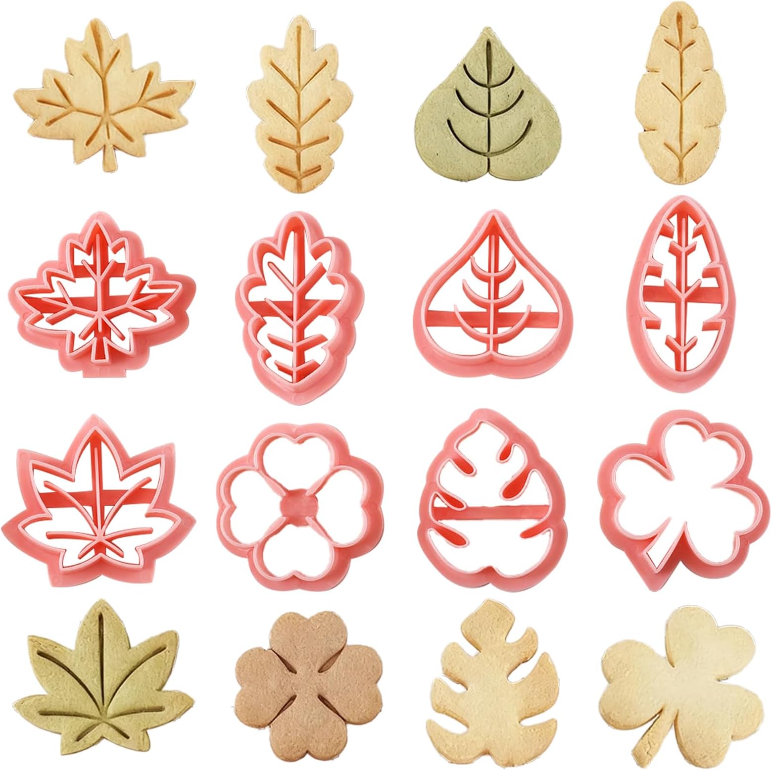 8 Pcs Fall Leaf Themed Cookie Cutters Set 3D Clover Maple Oak Leaves Plastic Cookie Cutter Stamps for Frosting Decorations Biscuit DIY Muffins Fondant Autumn Thanksgiving Valentine'S Day