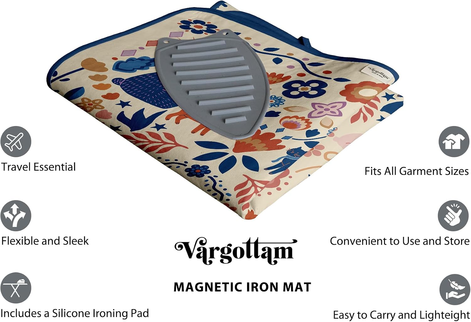 Cotton Magnetic Ironing Mat - Washable Fabric, Fiber Pad & Iron Rest - Foldable, Lightweight Ironing Surface for Tabletop, Washer, or Dryer - Kids