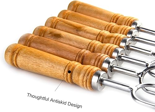 Miniatura 3 de IMEEA Brochetas dobles para asar brochetas gruesas de acero inoxidable con mango de madera, 16.5 pulgadas
