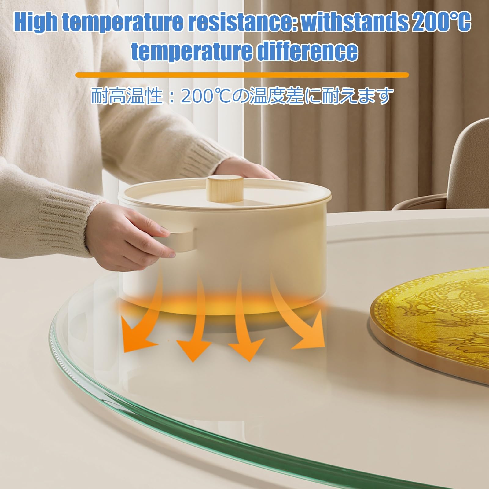 Plato Giratorio De Vidrio Templado Plato Giratorio para Servir De Mesa Giratorio Redondo Pantalla De Cocina Bandeja Giratoria con Giro Suave Silencioso(Transparent Gold,100cm)