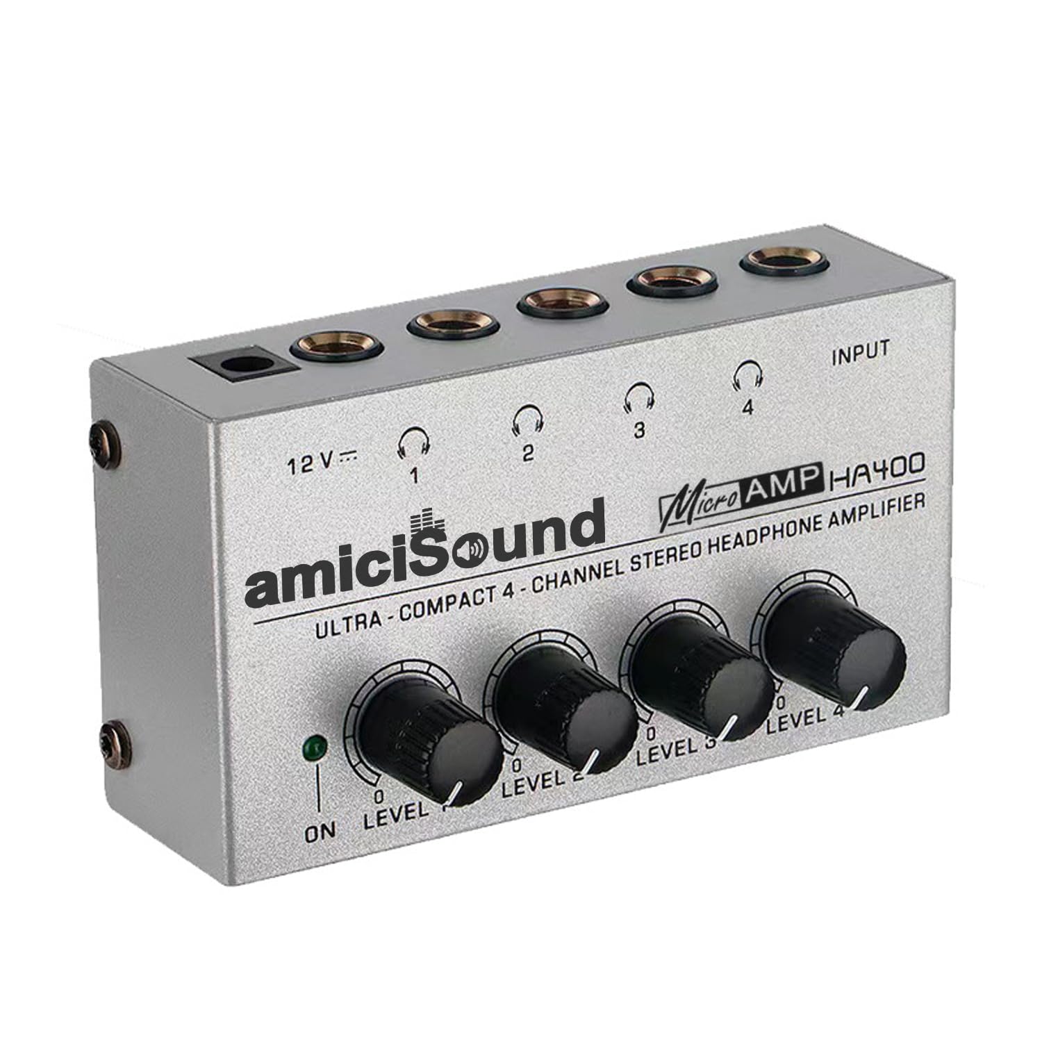amiciSound HA400 Mini Stereo Headphone Amplifier with Power Adapter and 5 Pcs 3.5mm to 6.3mm Connector