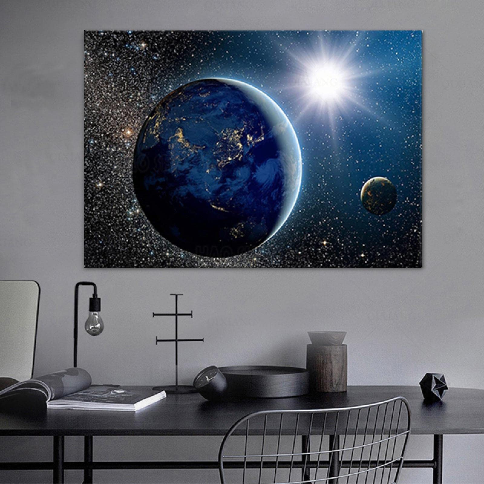 Jacbon Frameless Space Wall Art Decor Canvas Paintings Pictures For Gaming Outer Space Decor Planet Posters Cool Large Earth Christmas 80X120cm
