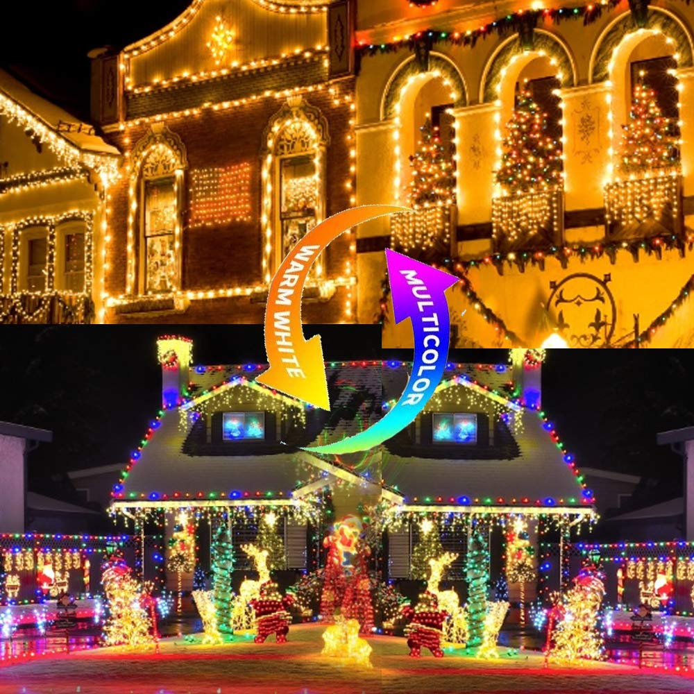 Guirlande lumineuse rideau d'extérieur, 100M longue guirlande lumineuse avec Adapteur Alimentation lumières d'arbre de Noël couleur changeante guirlande lumineuse extérieure avec télécommande