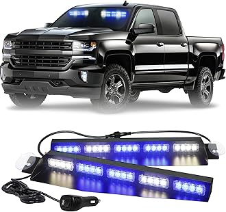XRIDONSEN Blue White Emergency Visor Lights Warning Flashing Interior Windshield Strobe Lights Bar for Police Firefighter Vehicles Trucks w/Take Down, Deck Split Mount (34 inch, 40 LED)