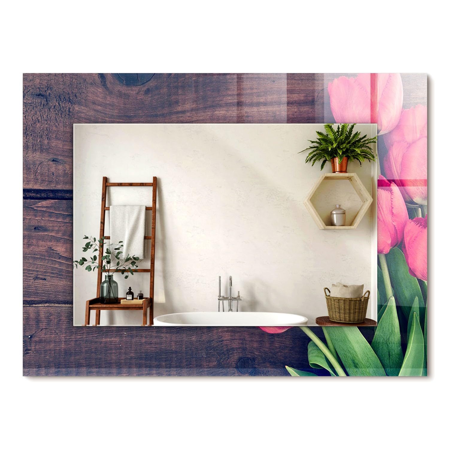 Miroir rectangulaire moderne au cadre graphique en verre Rosa Tulpenholz