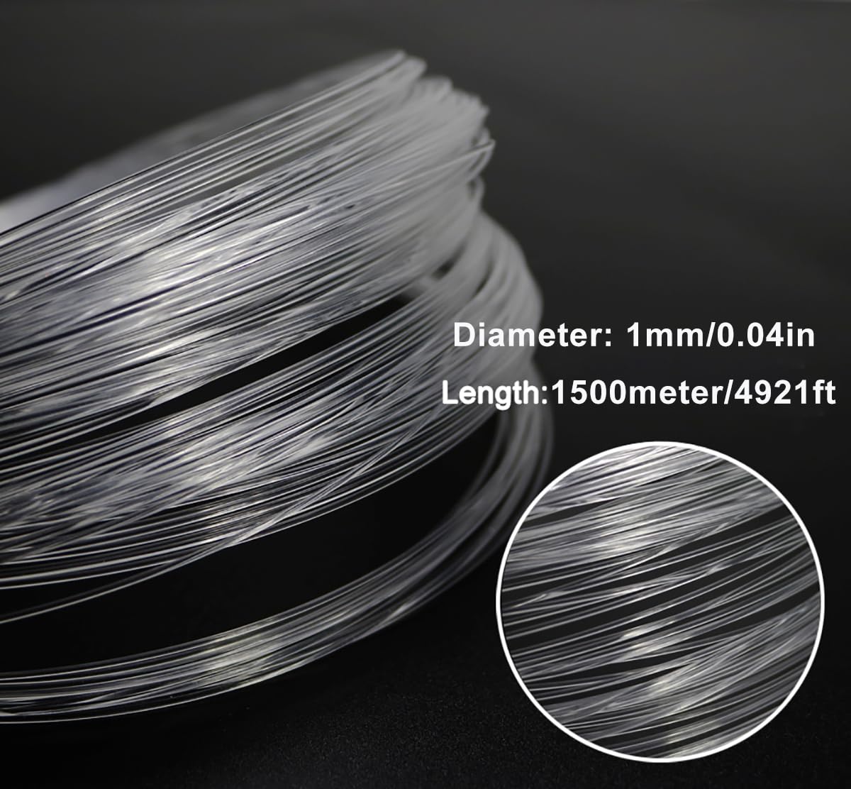 AZIMOM PMMA Glasfaserkabel, 1 mm, 1500 m, Kunststoffende, leuchtend, Glasfaserkabel für Glasfaser-Sternlicht-Kits, Projekte, Twinkle, Sternenhimmel, Decken-Dachhimmel-Dekoration