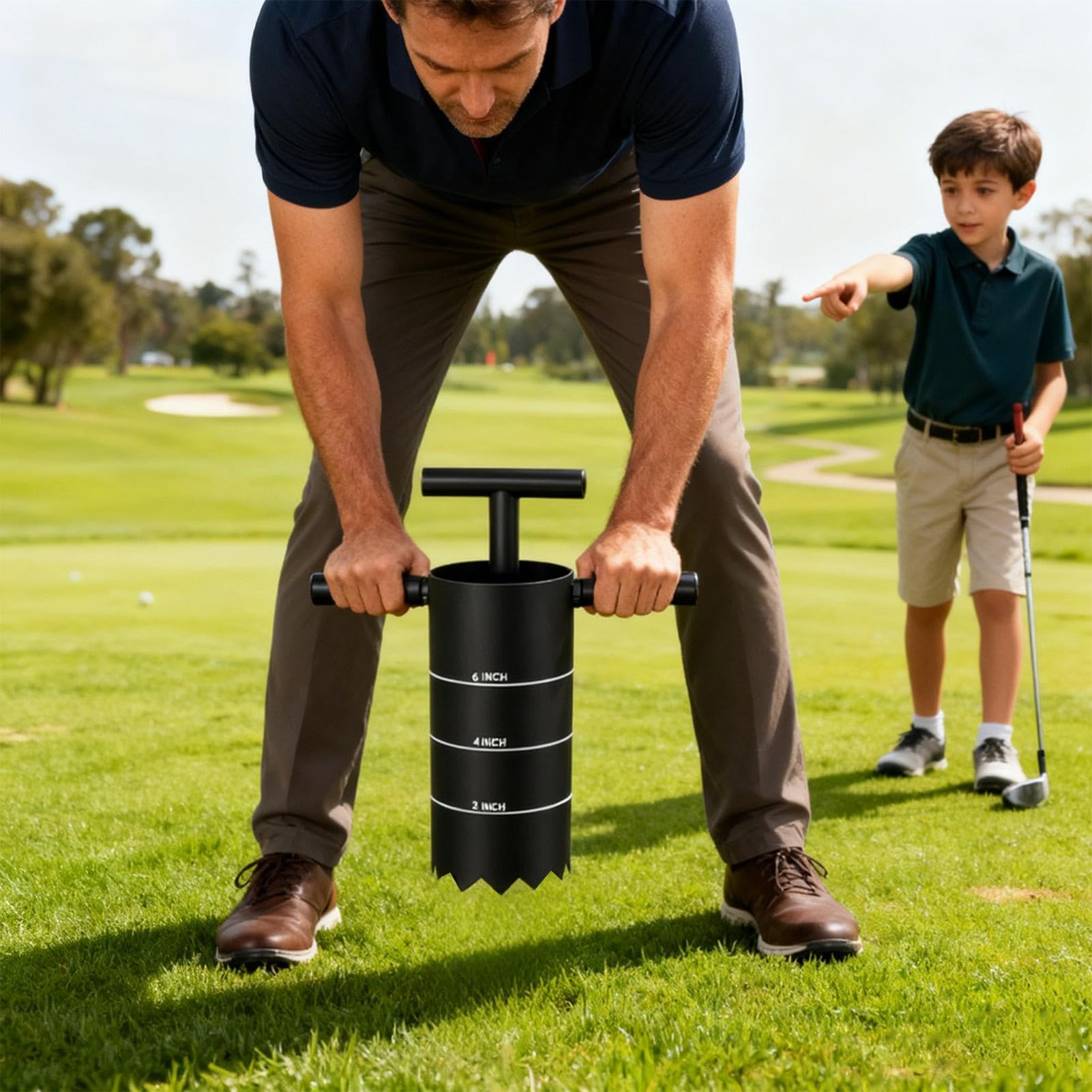 Cortador de hoyos de golf - Cortador de vasos de golf de 30,5 x 25,5 cm, uso sencillo | Perforadora con mangos desmontables con agarre antideslizante, tapón de césped con mango desmontable para el cam