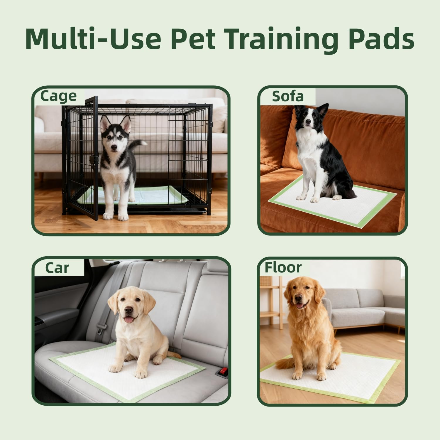 Almohadillas de Adiestramiento para Mascotas Extra Grandes 90x60cm, Mascotas Empapadores Desechables Verdes, Diseño de 5 Capas a Prueba de Fugas, para Perros/Cachorros/Gatos/Conejos (50 Piezas)