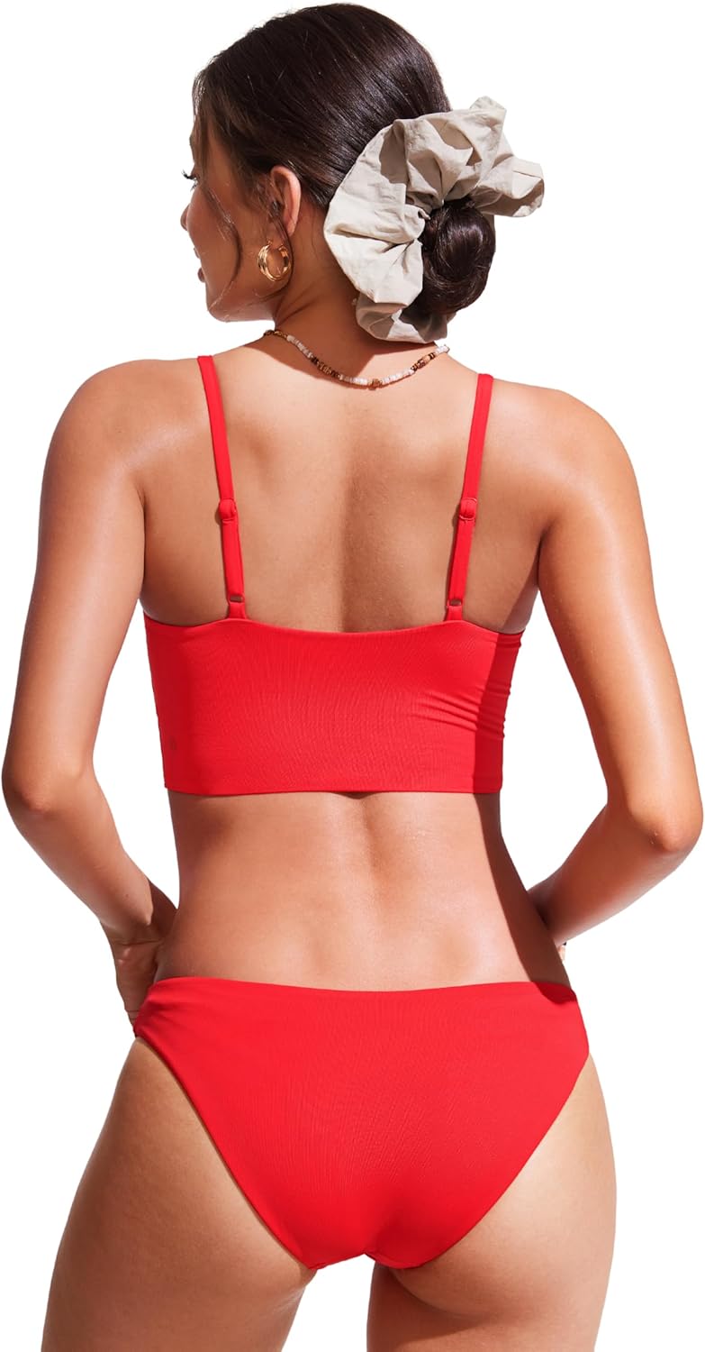 CRZ YOGA V Shaped Longline Bikini Tops for Women - Padded Cropped Adjustable Spaghetti Straps Swimsuit Athletic Bathing Suit - Image 2