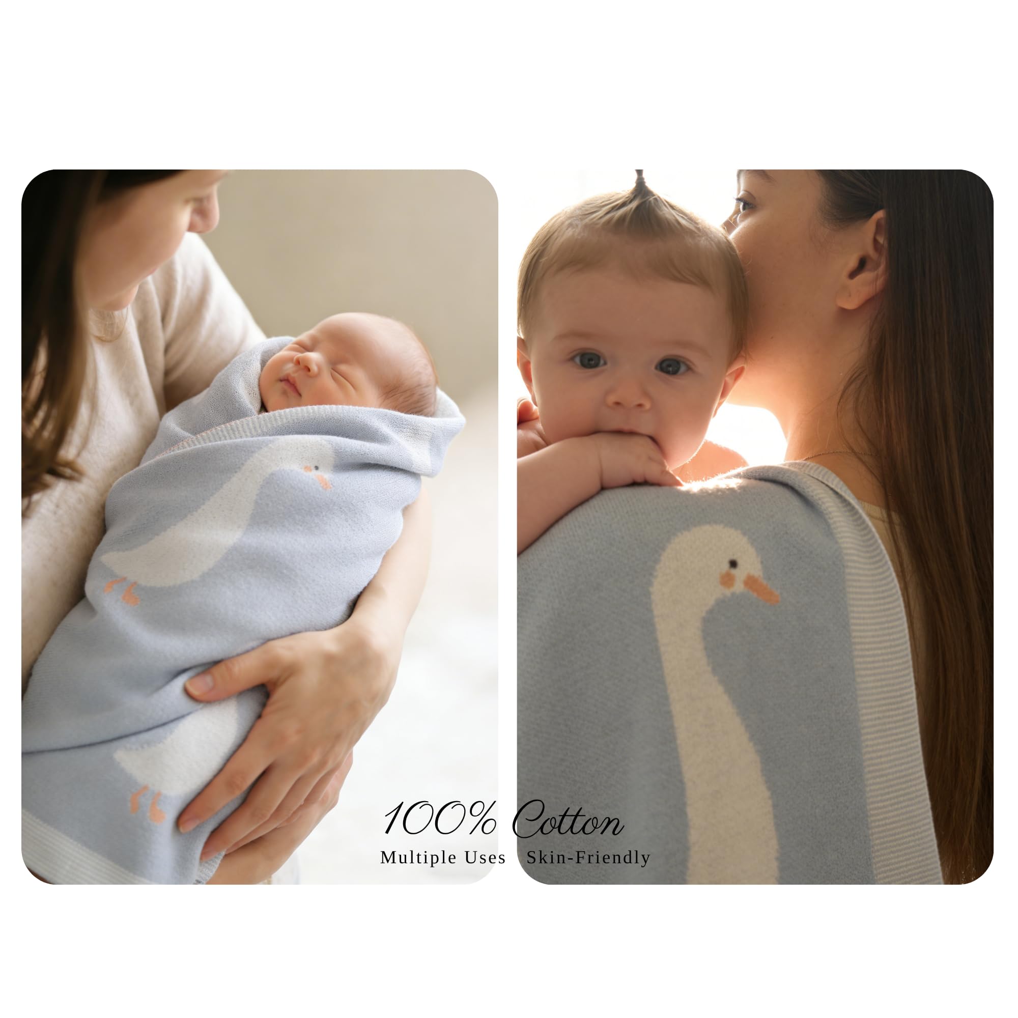 Coperta per neonati in 100% cotone, morbida coperta a maglia per lettino per bambino/ragazza, carrozzina, blu, 100 x 80 cm