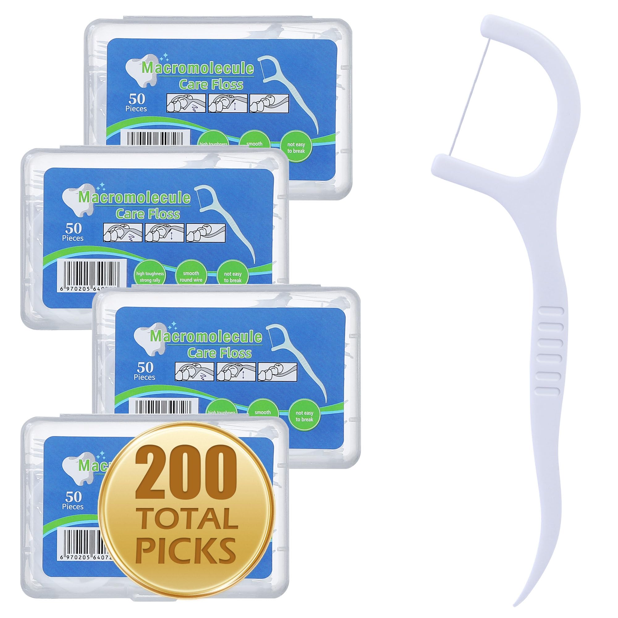 200 Pack Dental Floss Picks - Interdental Cleaning Tool with Comfortable Handle - Removes Plaque &amp; Protects Gum Health - Family Pack with Portable Case