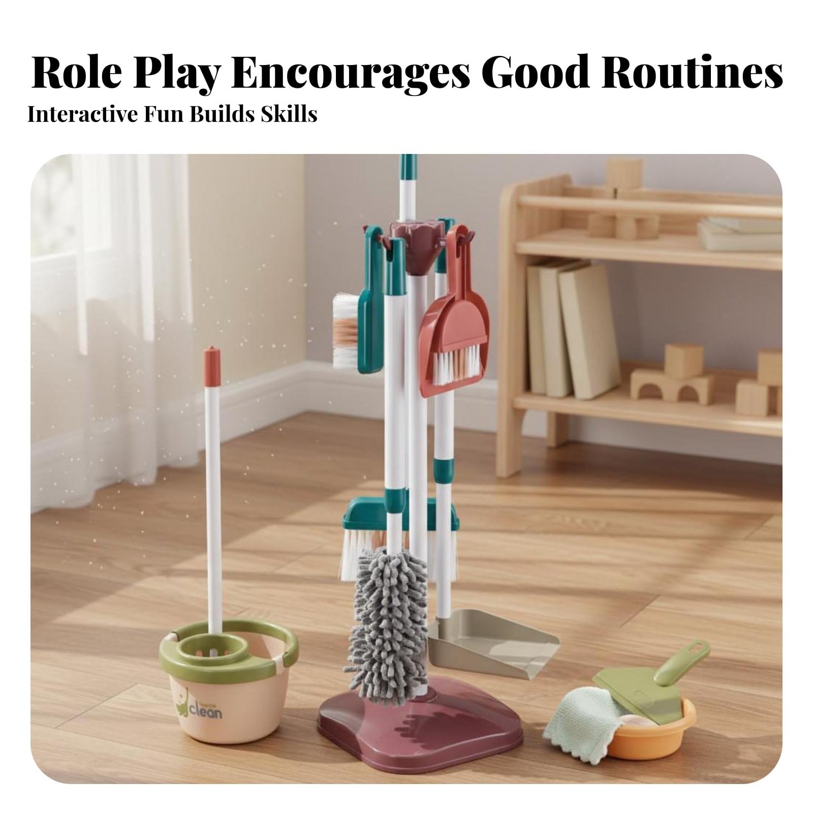 Children Vacuum Cleaner Kit Pulizie Aspirapolvere Giocattolo Scopa Mop Paletta Spazzole Supporto in Piedi Gioco di Ruolo per Apprendere Le Faccende, Set 667-59