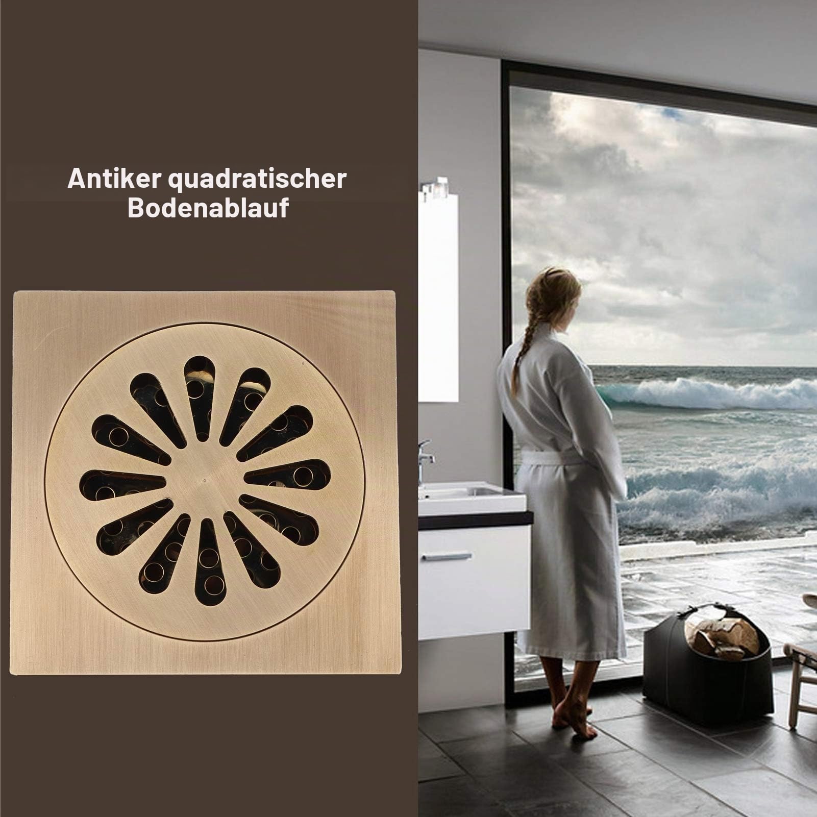 Quadratischer Bodenablauf Antik-Kupfer Gold-Messing