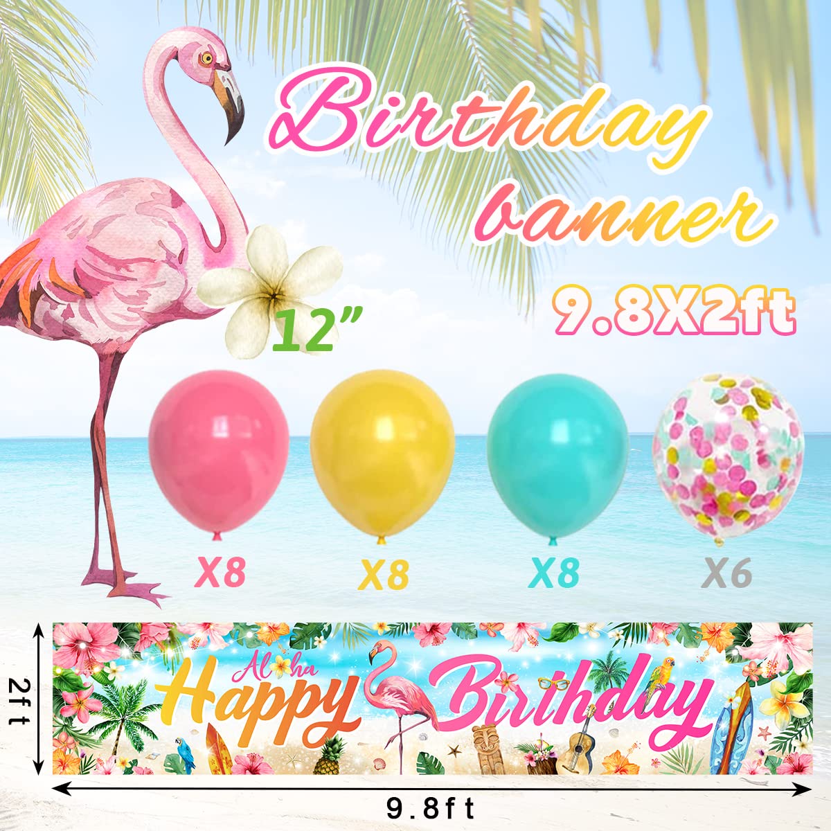 KYMY Hawaii-Party-Banner – Riesiges Geburtstagsbanner 180x110 Cm Mit Flamingo & Blumen, Fotohintergrund Für Luau-Deko