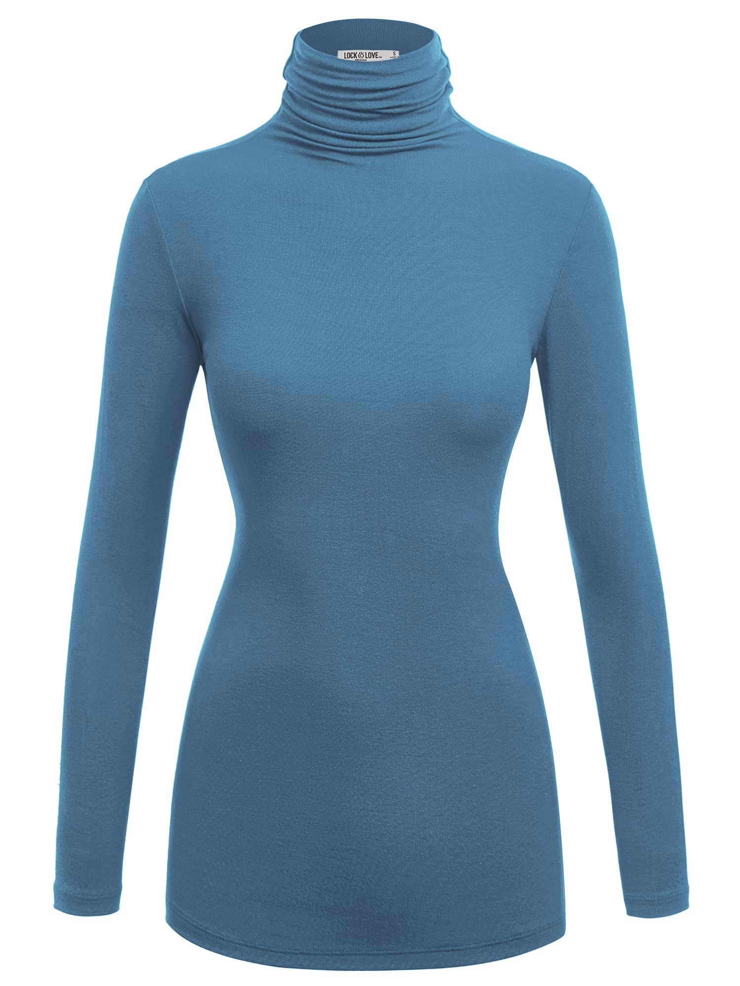 Lock and Love Women's Turtleneck Top Lightweight Long Sleeve Slim Fit Pullover, Soft Rayon Stretch Layering Basic, S-3XL
