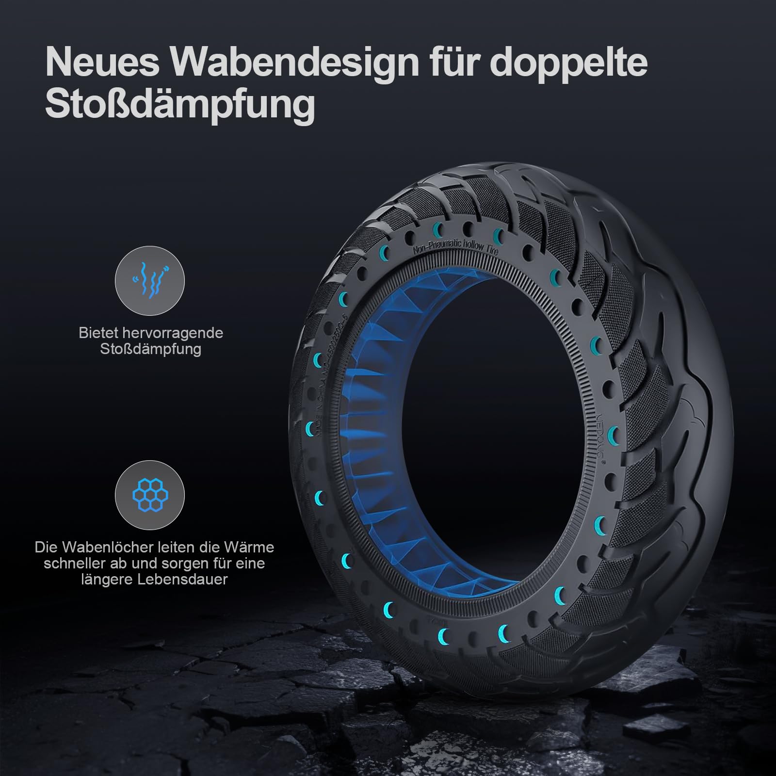 60/70-6,5 Vollgummireifen für Ninebot F2 Pro D/E3 Pro D,10x2,5 Solide Reifen für Ninebot Max G30/G30 D2/Xiaomi 5 Elektroroller 10 Zoll Vorne oder Hinten Wabenreifen Anti-Rutsch Pannensicher