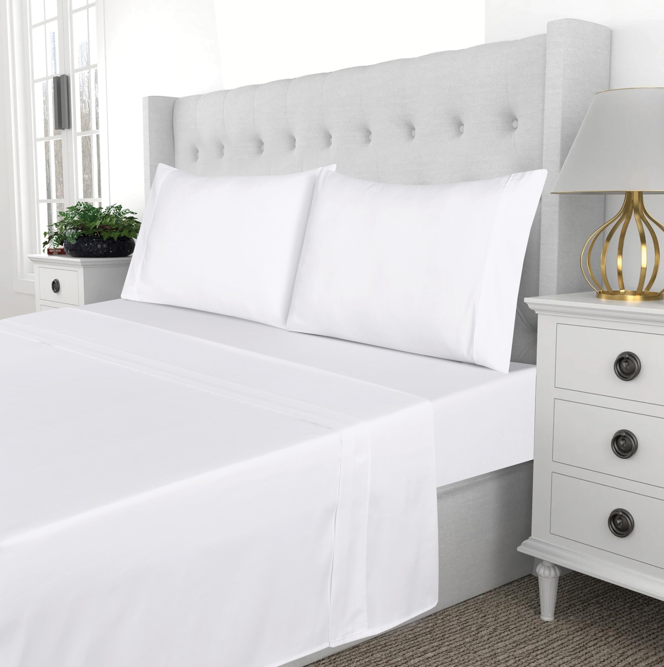 NORA HOME Juego de Sabanas 150x190 Algodón 300 Hilos. Sabanas 150 x 190 Algodón Blancas para Cama 150 - Julieta