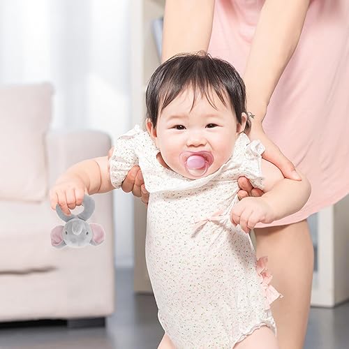 Miniatura 3 de Sonajero de elefante de peluche para recién nacidos y bebés, animal de peluche suave con sonido calmante seguro y agitador para desarrollo sensorial