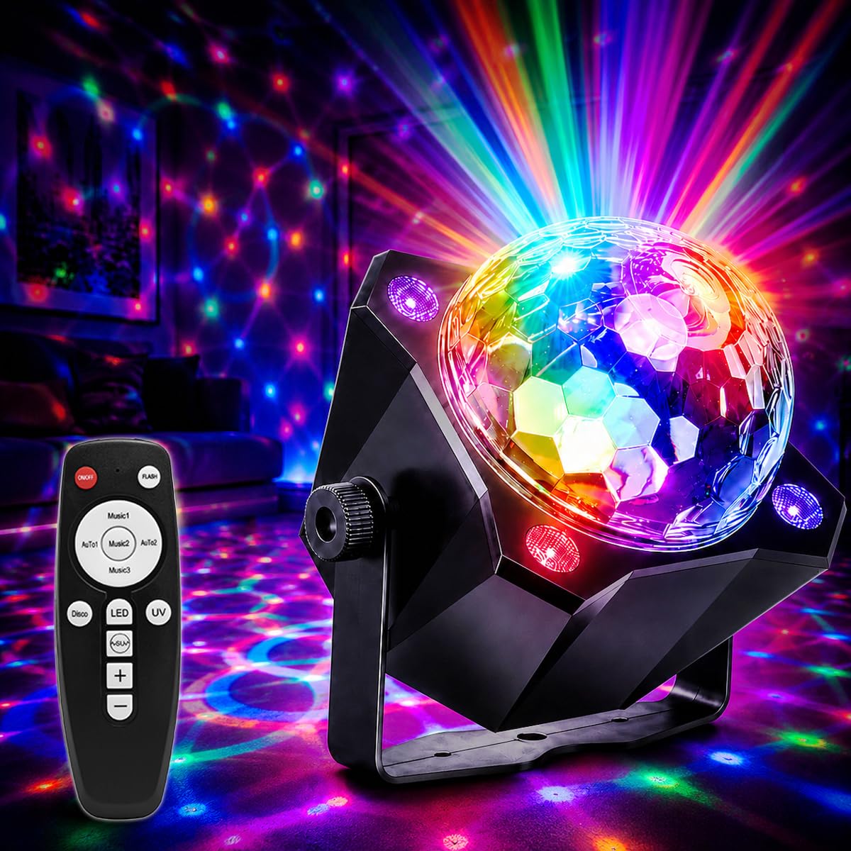 Discokugel Licht & Party Lichter & DJ Disco Lichter - Sound Activated LED Strobe Licht mit Fernbedienung für Weihnachten/Halloween/Geburtstag/Hochzeit/Zuhause/Club/Karaoke