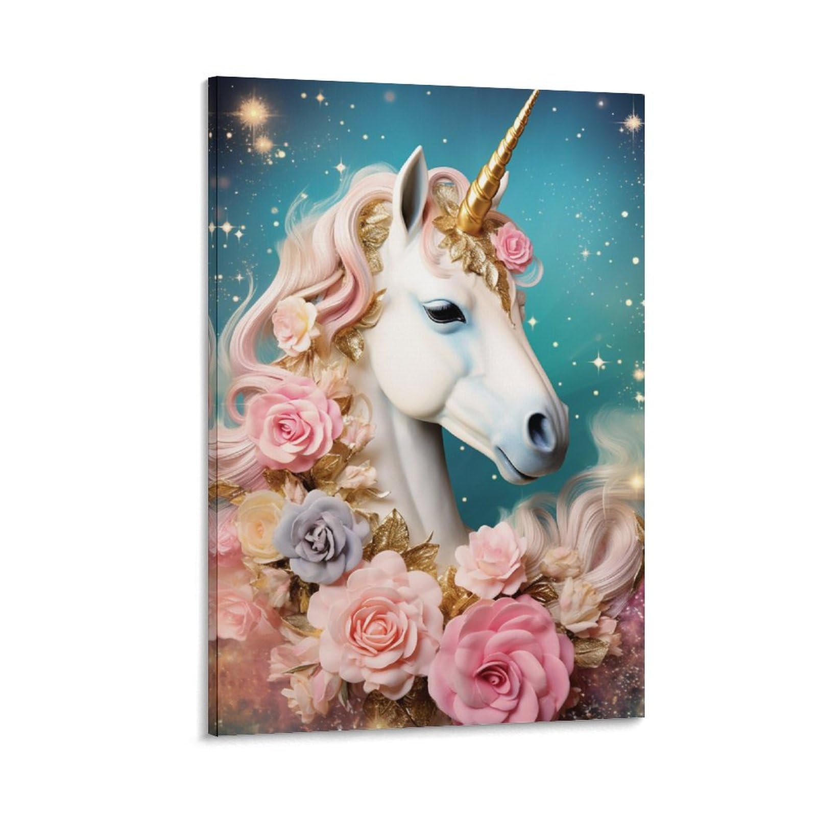 Foccar Frame-Noble Unicorn Canvas Wall Art Noble Unicorn Wall Decorations For Living Room Glam Flower Elegant Animal Hang Pictures Wall Artwork