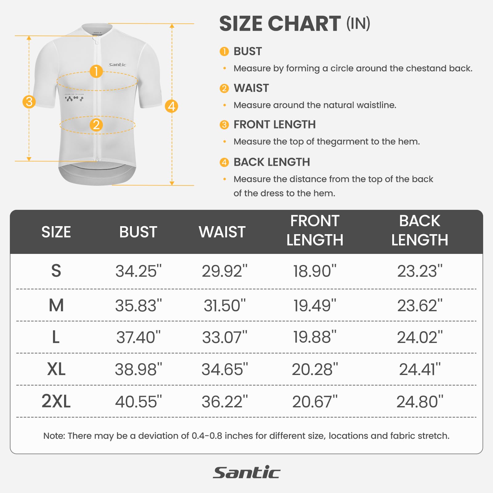 Santic Maillot de cyclisme à manches courtes pour homme avec fermeture éclair intégrale UPF 50+ Poches
