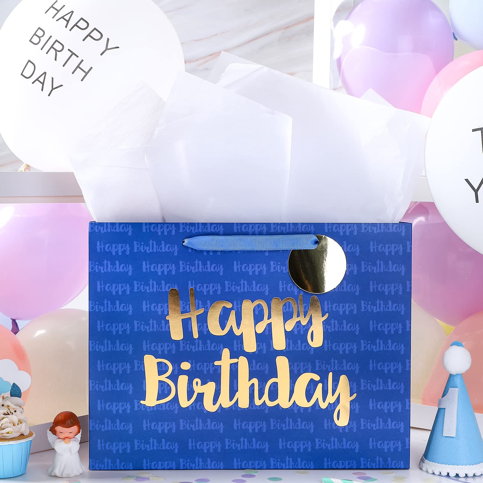 Light Blue Bow Gift Bags With Handles - 12 Pack, 8x4x10 Inches, Perfect For Baby Showers, Birthdays & Weddings